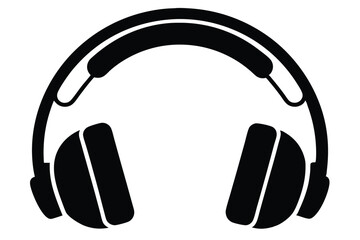 Black Silhouette of Headphones, Wireless Audio Device, Minimalist Music Icon Illustration