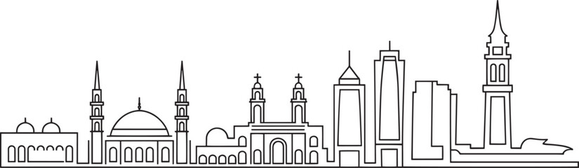 Detailed Outline Skyline of Manila Philippines with Transparent Background for Design Projects