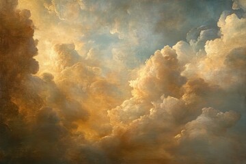 Majestic golden clouds illuminated by heavenly light