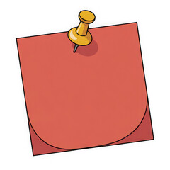  blank red sticky post it note with yellow pushpin isolated on white and transparent background.