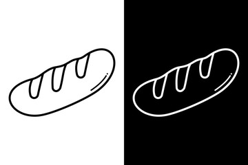 Baguette icon. Long bread. Bread icon. Black and white image. Black icon. Silhouette. Liner style bread icon.