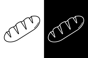 Baguette icon. Long bread. Bread icon. Black and white image. Black icon. Silhouette. Liner style bread icon.