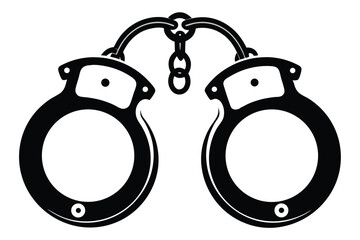 Graphic illustration of metal handcuffs connected by a chain on a light background