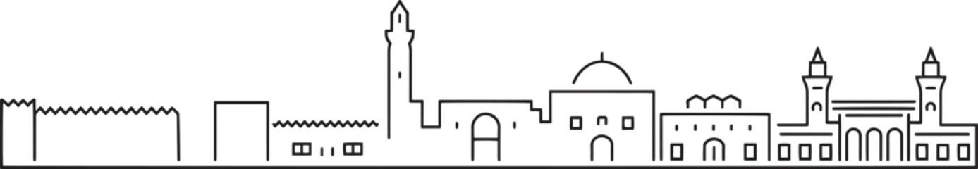 Jerusalem Israel Skyline Silhouette Outline Vector Illustration Cityscape Landmark Design