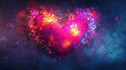 A vibrant abstract heart pattern with a mix of neon and metallic colors, dynamic and stylish