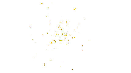 Confetti partical isolated background. 3d Rendering Transparent Confetti. 3d render of Spiral Gold confetti flying. Golden Confetti Transparent Background. Gold Confeti Failling White Background