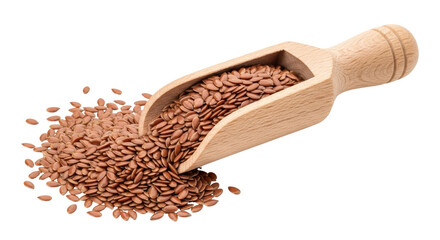 Isolated Flax Seeds with Wooden Scoop