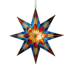 Stained glass starburst lantern with red blue and yellow