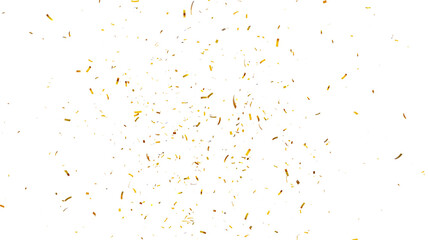 Confetti partical isolated background. 3d Rendering Transparent Confetti. 3d render of Spiral Gold confetti flying. Golden Confetti Transparent Background. Gold Confeti Failling White Background