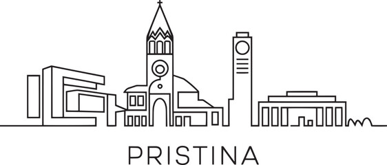 Pristina Skyline Silhouette Outline Vector Illustration of Kosovo Cityscape Architecture