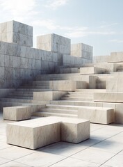 Obraz premium Geometric arrangement of light beige stone blocks.