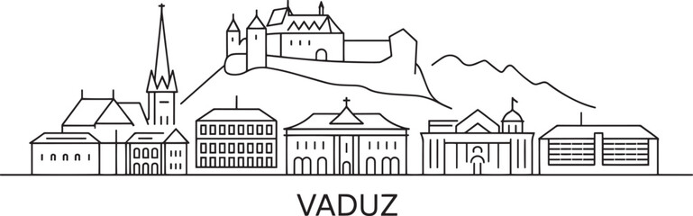 Obraz premium Vaduz Liechtenstein Skyline Silhouette Vector Illustration with Castle and Buildings
