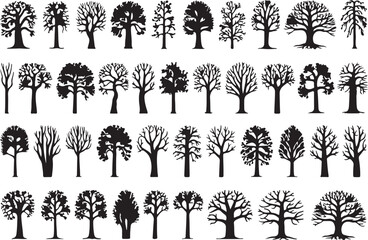 Fototapeta premium Extensive Collection of Tree Silhouettes – Varieties of Tree Designs and Illustrations