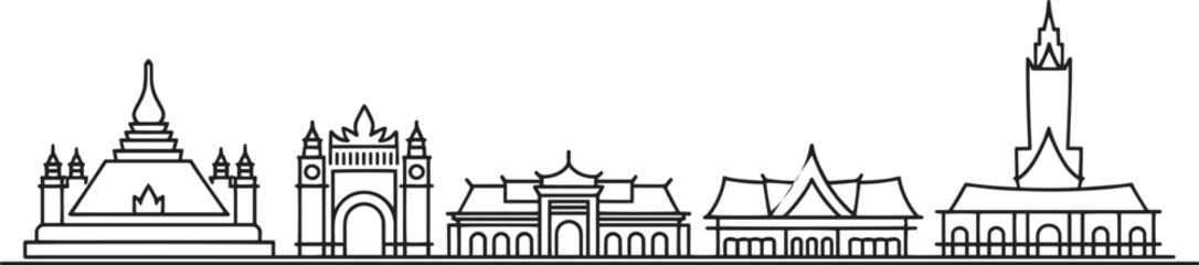 Vientiane Skyline Silhouette Outline Laos Capital City Landmark Architecture Travel Destination