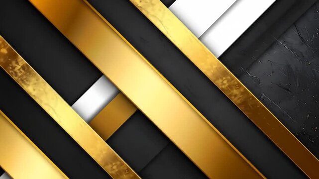 Modern Abstract Background with Gold Diagonal Lines Overlapping Black and White Textures in a Geometric Design Creating a Luxurious Elegant Pattern
