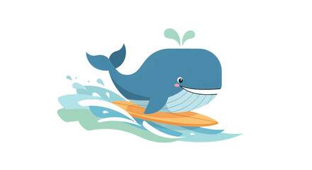 Obraz premium Whimsical Blue Whale Surfing on a Wave with a Joyful Expression