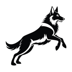 Elegant Black Silhouette of a Leaping Wolf, Wild Animal Illustration, Vector Design