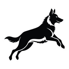 Black Silhouette of a Leaping German Shepherd Dog, Vector Illustration Graphic