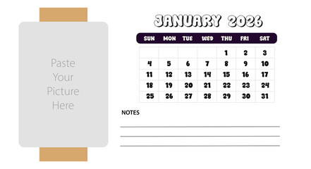 Printable Monthly Calendar of January 2026 | You Can Paste Your Family Picture on it | Photo Calendar 2026