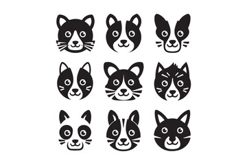 Obraz premium Collection of nine stylized black and white dog faces