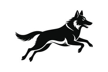 Sleek Black Silhouette of a Wolf Leaping with Energetic Motion and Focused Gaze
