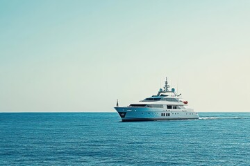 Naklejka premium Luxury yacht cruises on a calm blue ocean under a clear sky