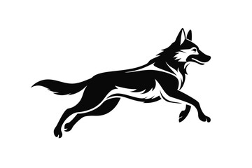 Black Silhouette Illustration of a Running Wolf with Stylized Fur Patterns and Body Shape