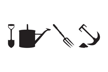 Silhouette of gardening tools and anchor