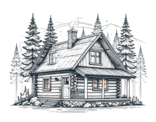 log cabin draft line art vector illustration  