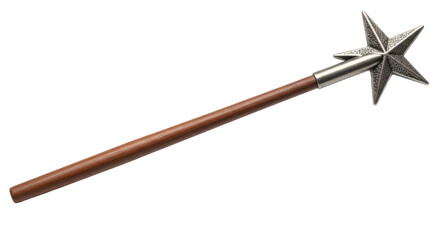 Isolated Silver Star Magic Wand, Wooden Handle