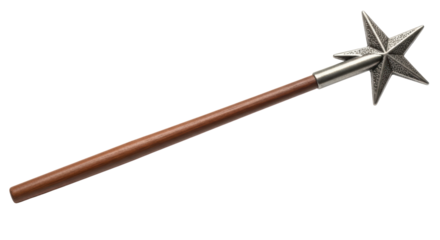 Isolated Silver Star Magic Wand, Wooden Handle
