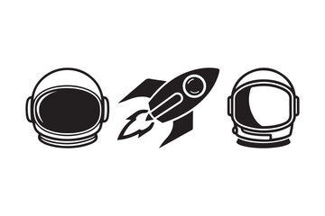 Astronaut helmets and rocket ship illustration