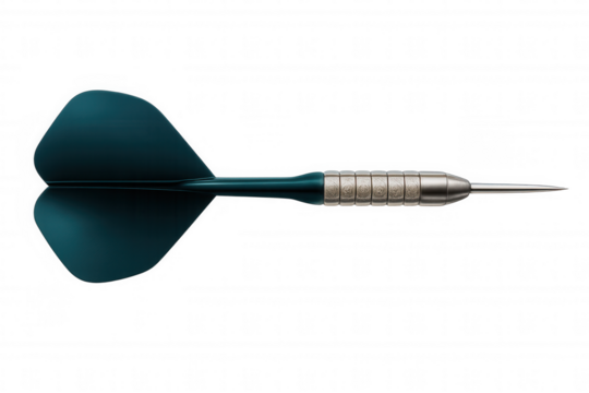Sharp metal dart with turquoise flights isolated on transparent background, ready for accurate aiming and hitting target