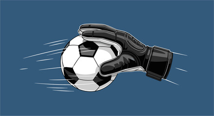 A stylized vector illustration of a soccer goalkeeper making a dramatic save. The art features a minimalist design with geometric, clean lines, perfect for sports graphics and media.
