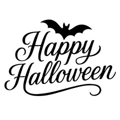 A captivating Halloween design features elegant script lettering and a delightful bat silhouette, perfect for evoking a sense of autumnal festivity. vector illustration