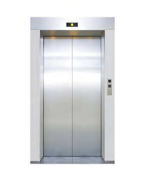 Modern elevator doors metallic silver isolated on a transparent background