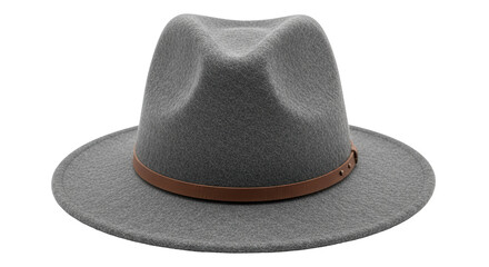 Isolated Gray Fedora Hat with Leather Band