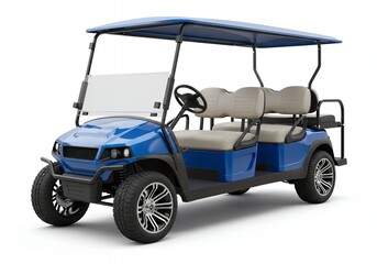 Dark Blue 4 Seater Electric Golf Cart with Tan Seats and Black Front Brush Guard, Durable Utility Passenger Shuttle for Industrial and Commercial Campus Transport