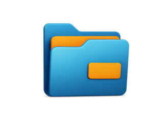 A digital illustration of a blue folder with an orange tab and a second orange tab peeking out from behind representing organization and data storage isolated on transparent background