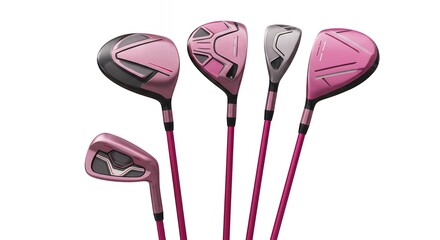 Vibrant Pink and Matte Grey Golf Wood and Iron Collection for Contemporary Women's Sports Apparel and Equipment Promotion