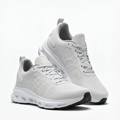 All-White Modern Running Shoes with Hollow Core Geometric Midsole and Breathable Knit Upper for Summer Fitness and Minimalist Athletic Fashion