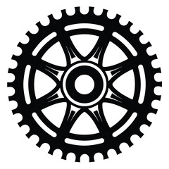 Black Cogwheel with Radial Spokes and Outer Serrations Design Illustration Isolated