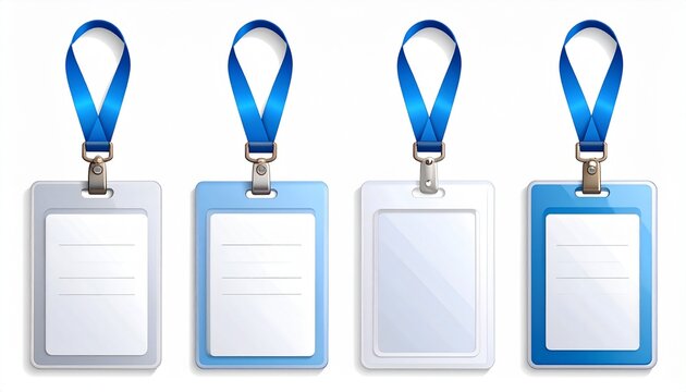 Blank ID Card Templates with Blue Lanyards  Perfect for Events, Conferences, or Business