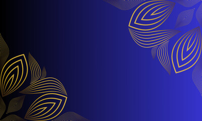 Luxurious Blue Gradient Background with Gold Abstract Leaves