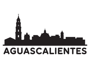 Aguascalientes skyline silhouette. Black Aguascalientes city. Vector black silhouette. with white background