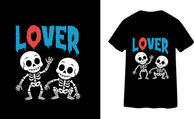 Cute Skeleton Lovers with Colorful Text – Halloween Romantic Vector Design.