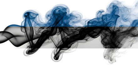 Elegant Estonia flag in soft smoke style, rich blue, deep black, and crisp white hues merging beautifully, isolated on white background.
