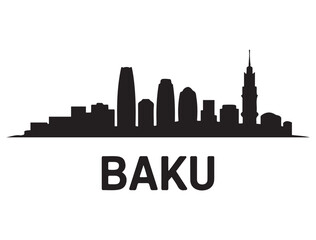 Fototapeta premium Baku skyline silhouette. Black Bakucity. Vector black silhouette. with white background