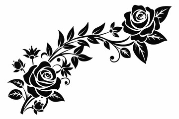 Elegant Black Floral Design Roses, Leaves, and Delicate Vines Illustration for Creative Projects