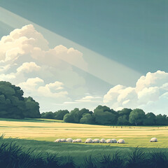 green field with sheep
